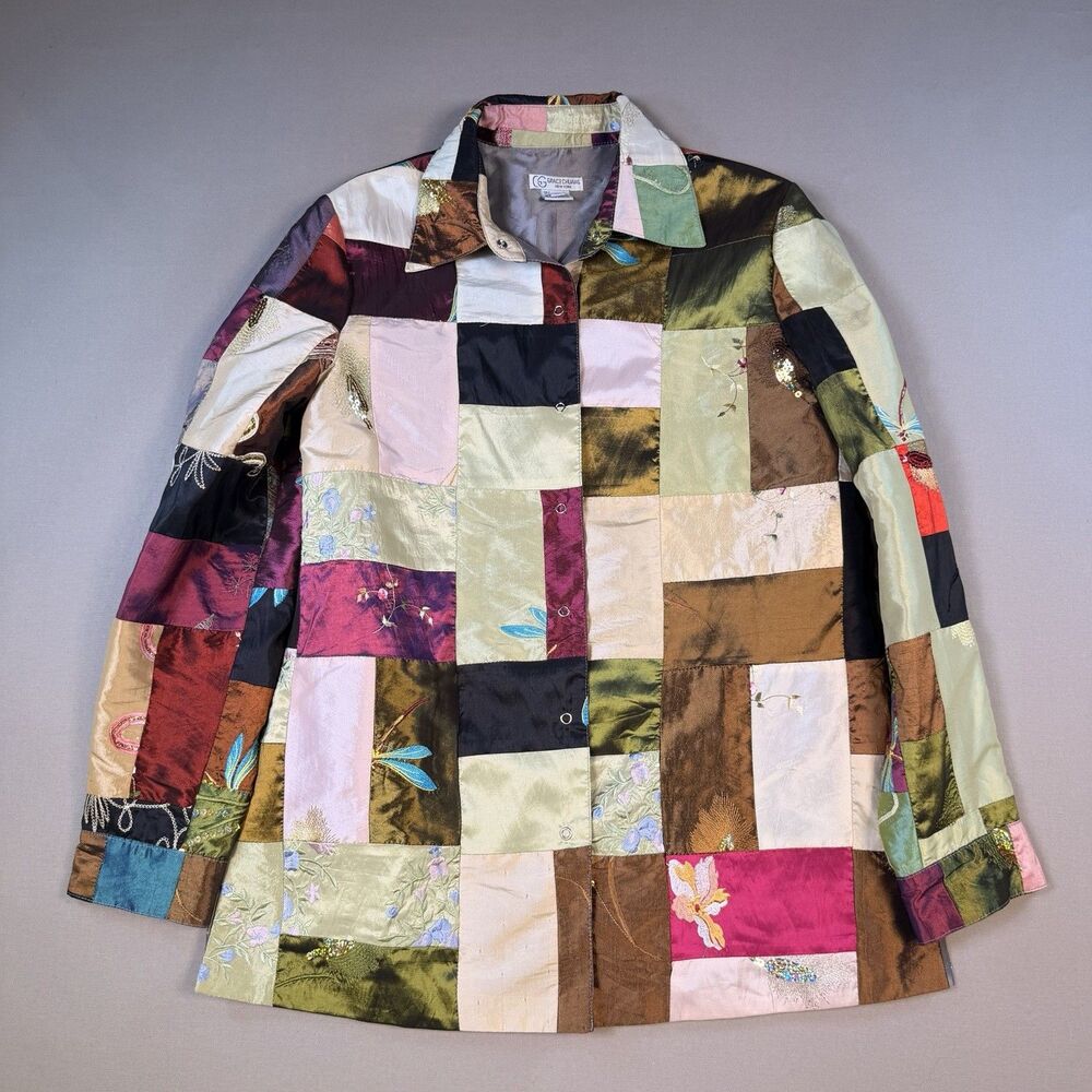 Grace Chuang Patchwork Colorful Embroidered Jacket Women's Size Med Wearable Art